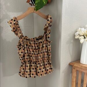 Checkered Ruffle Strap Top